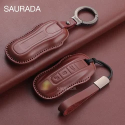 Genuine leather Car Key Case Cover Shell Fob For Porsche Panamera Carrera Macan Cayman Cayenne 911 970 981 991 2022 Car Keychain