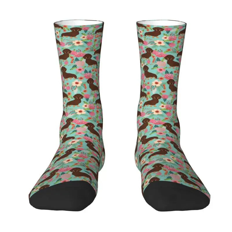 Calcetines con estampado divertido Doxie Florals Dachshund para hombre y mujer, medias elásticas para verano, Otoño e Invierno