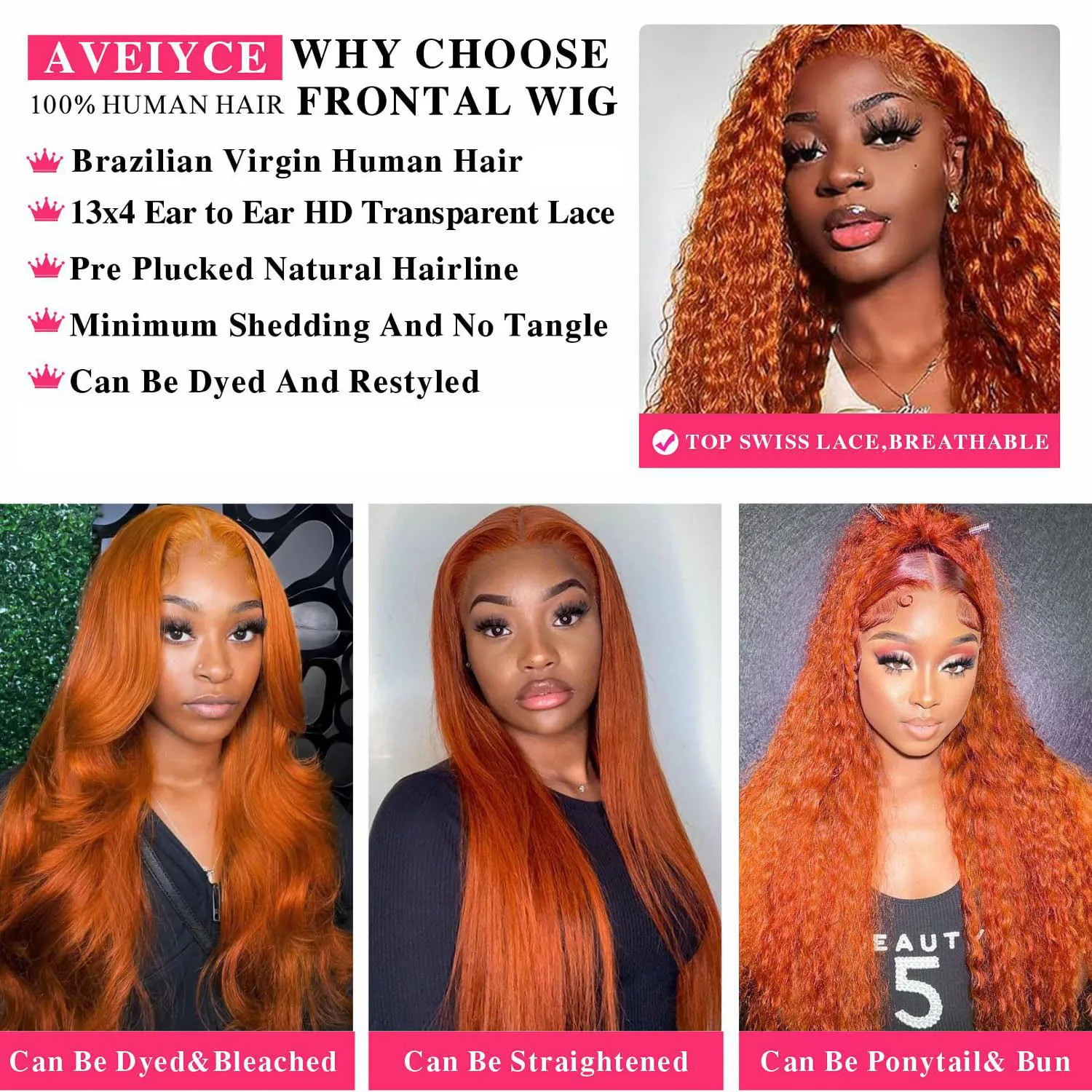Ginger Deep Wave Lace Front Wigs Human Hair 30 Inch Wigs Human Hair 13x4 250% Density HD Lace Front Wigs Human Hair Black Women view 3