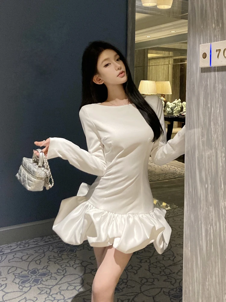 mini-robe-a-volants-pour-femmes-manches-longues-elegante-bureau-bourgeon-couleur-unie-simple-decontractee-mode-plis-style-ballet