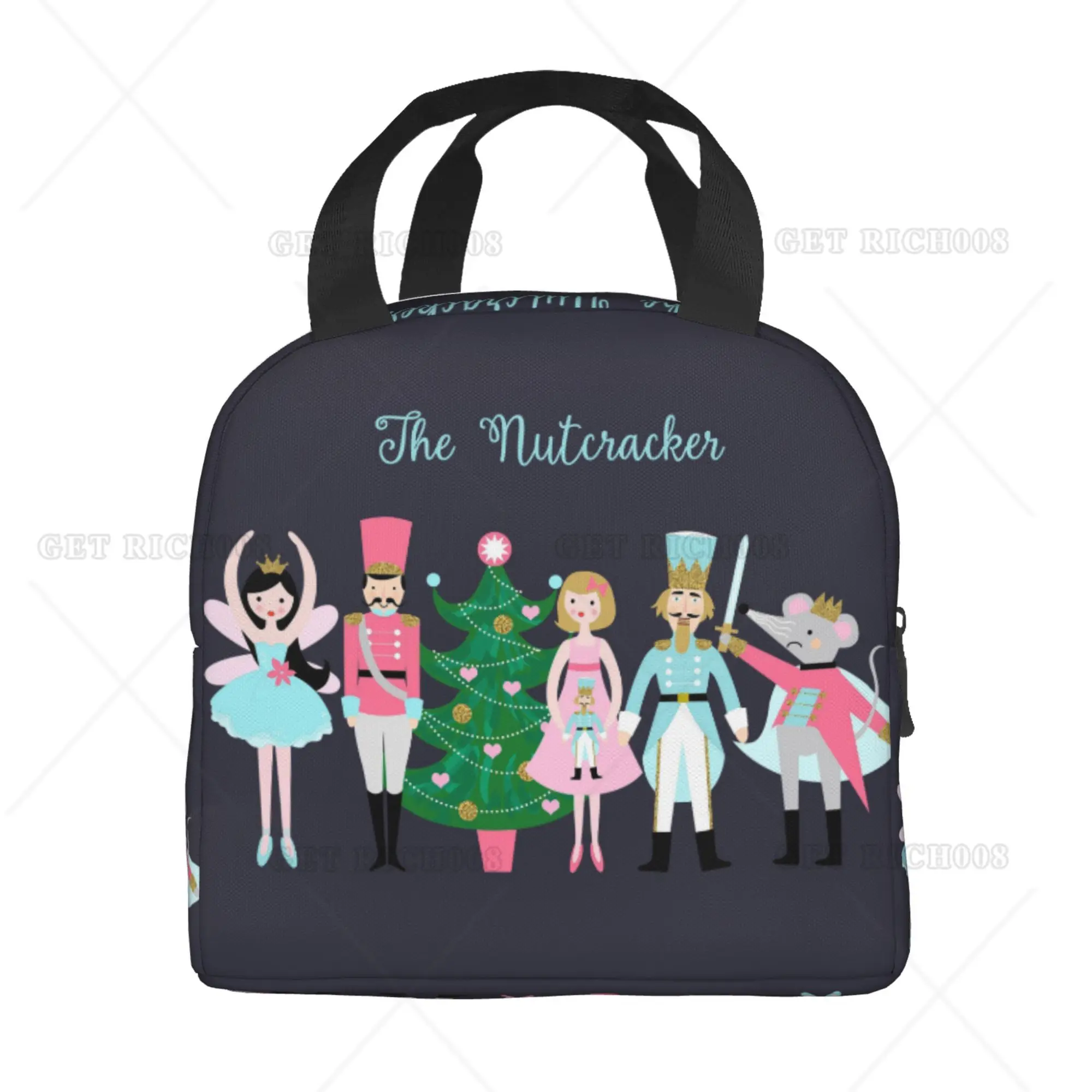 Quebra-nozes Cartoon Christmas Lunch Bag, Saco de trabalho de piquenique ao ar livre, Bento escolar, Lancheira Isolada, Homens e mulheres, Presente Kids