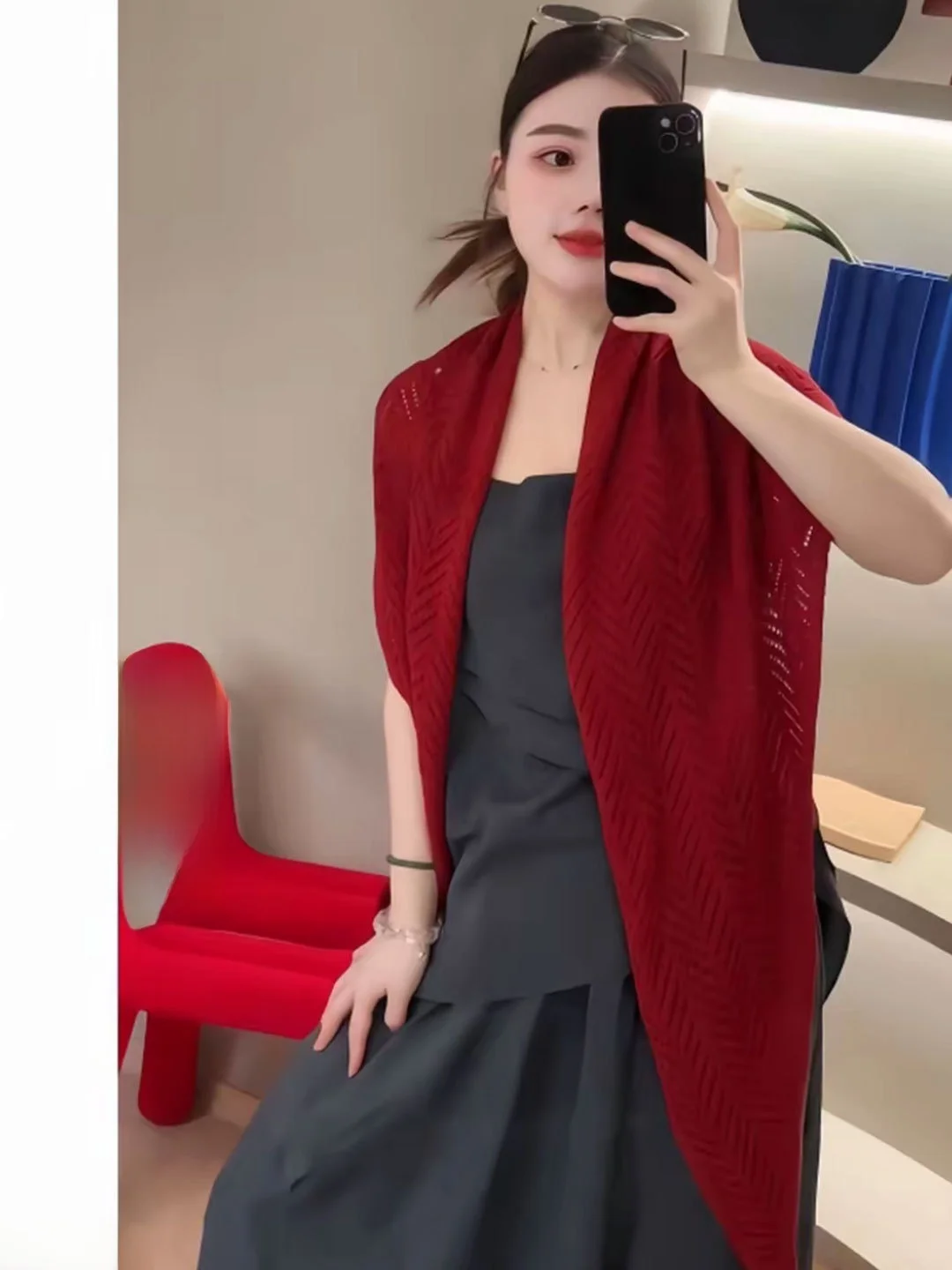 

Lightweight Hollow out Triangular Knitted Shawl Women's Summer Outerwear Korean Style Commute Fashion Air Conditioned Shoulde...