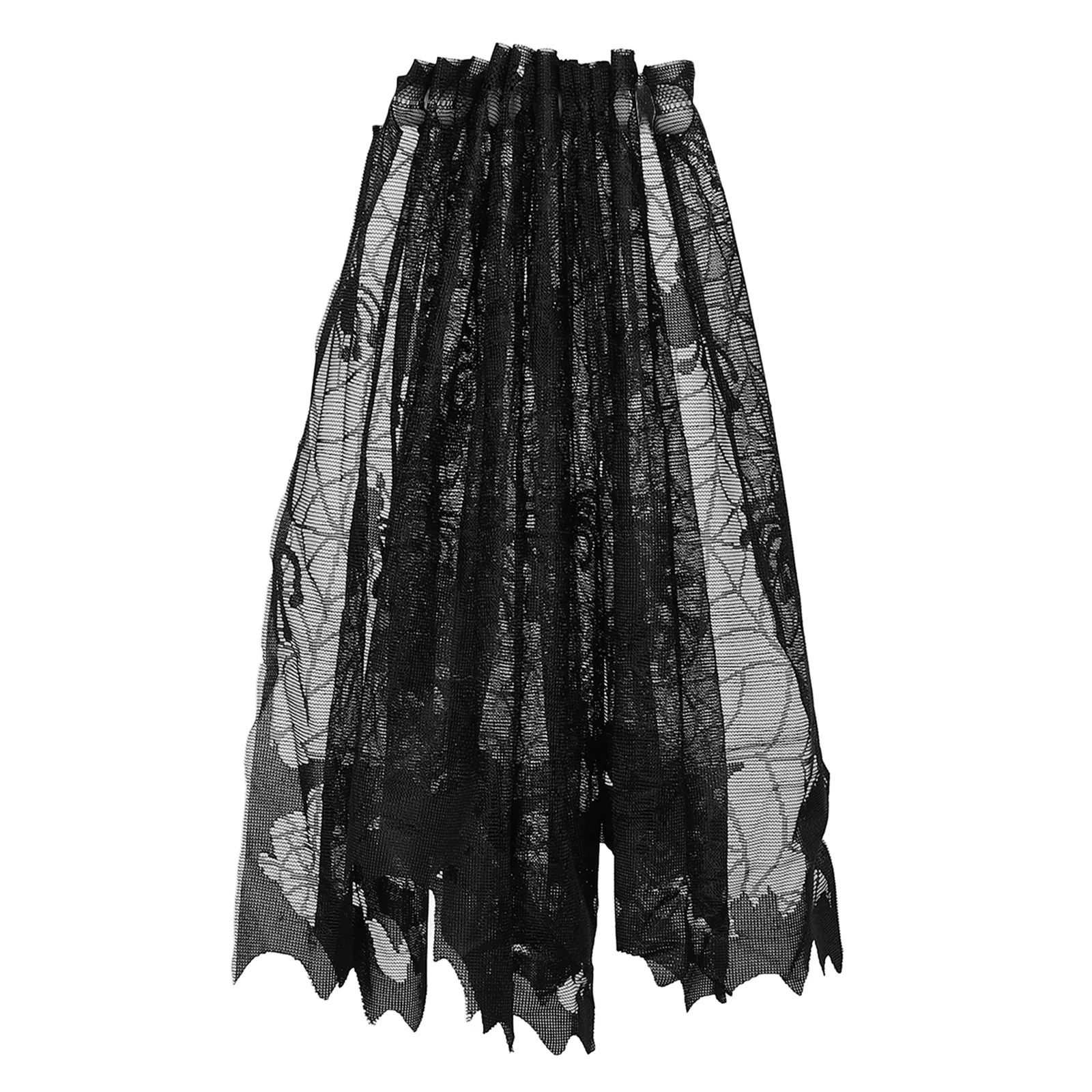 

Spooky Halloween Black Lace Curtain with Bats and Spider Web Window Door Hanging Decor for Ghost Festival Lamp Shade Cover