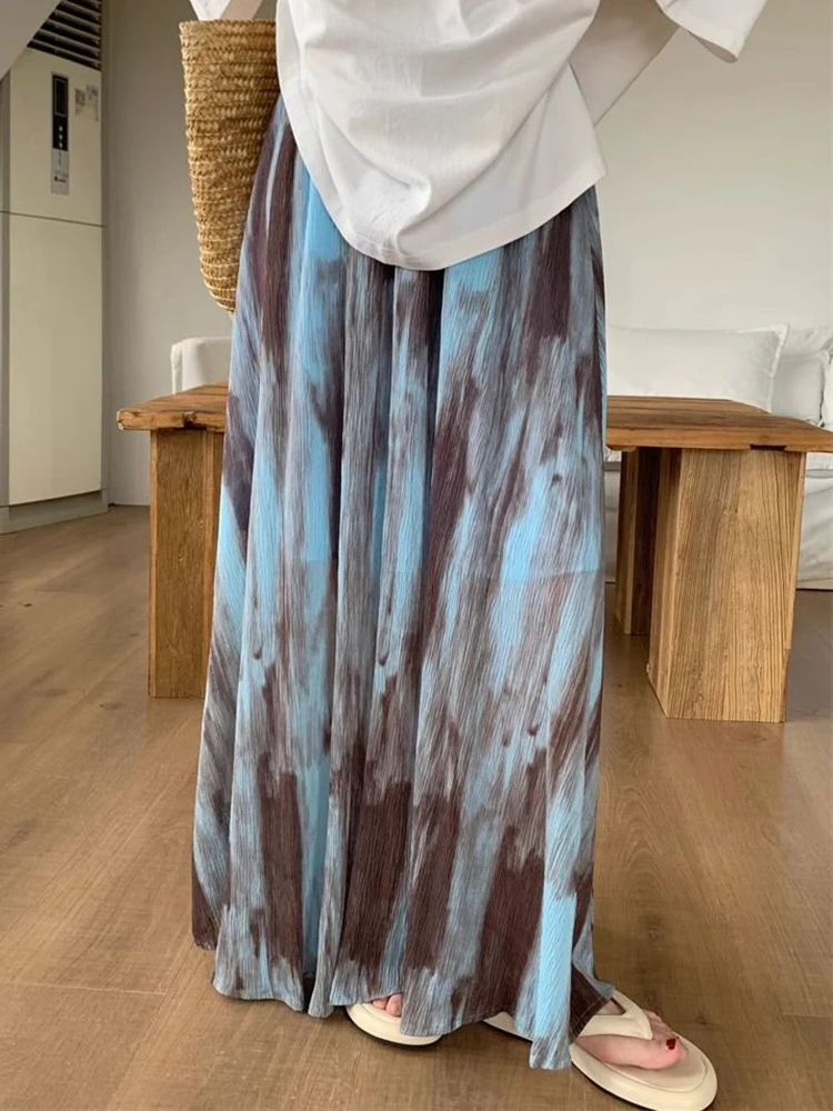 Jmprs Streetwear Tie Dye Long Skirt Women Retro Loose High Waist Skirts Japan Harajuku Vintage Female Spring Summer A Line Skirt