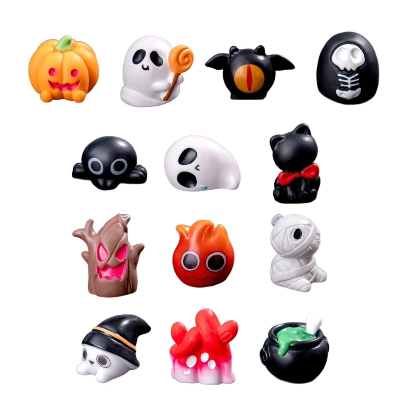 Cartoon Halloween Miniature Pumpkin Ghostly Bat Elf Figurines Ornament Resins Statues for Desk and Shelf Display Decors