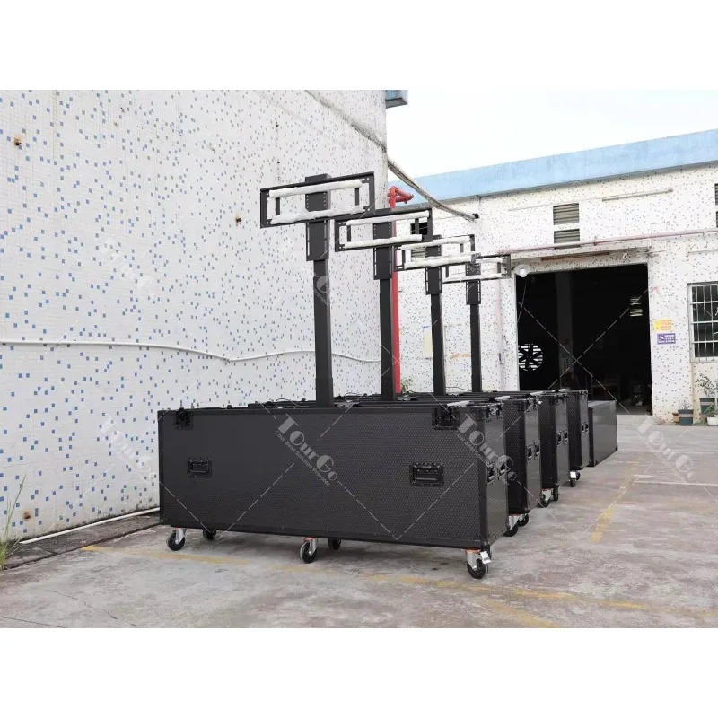 All Black Road Case Monitor Plasma Lift Motorised Lift TV Flight Case for 70-75inch Screens with Single Lifting Post