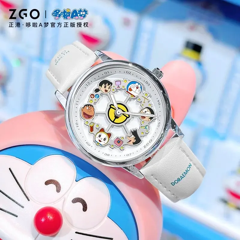 ZGO Reloj carrusel Doraemon de marca compartida Esfera giratoria Relojes de cuarzo luminosos para niñas