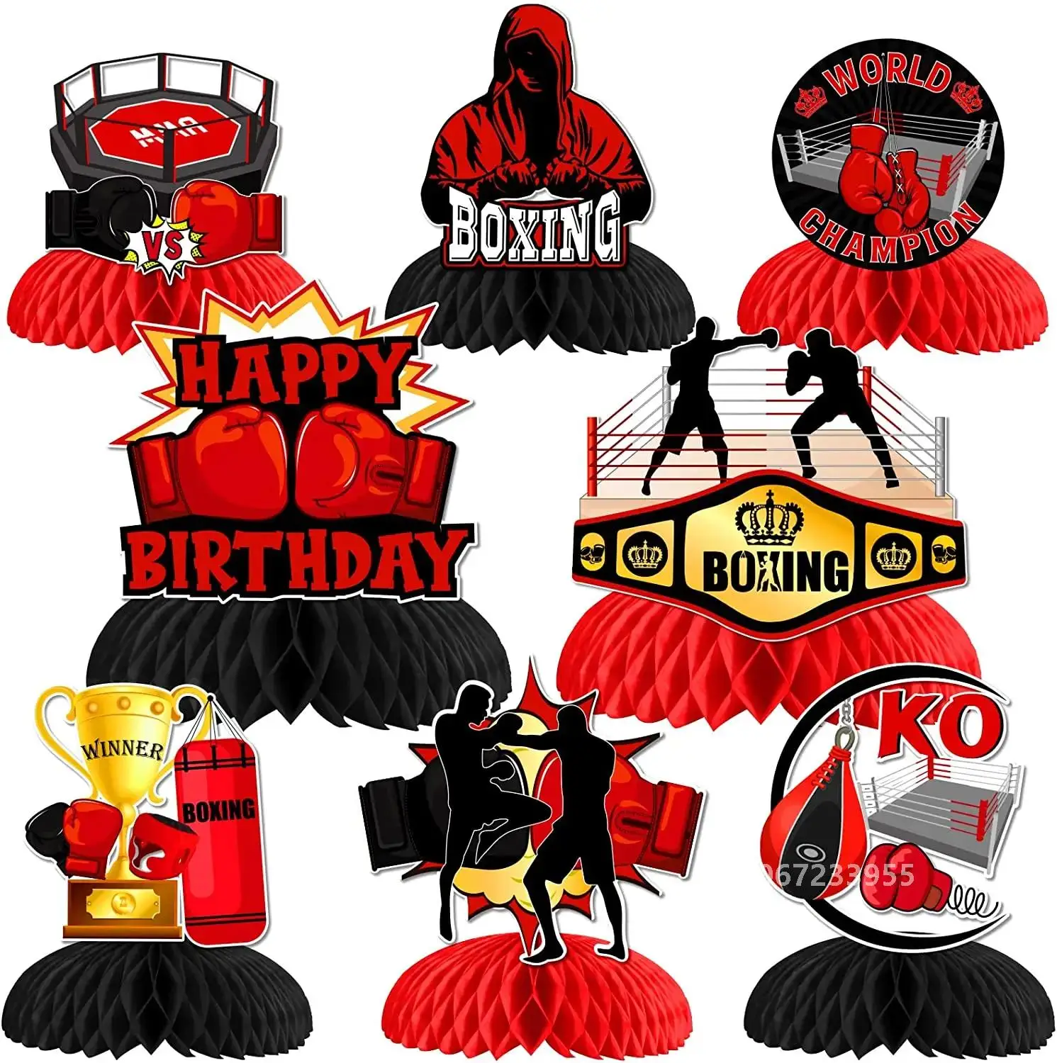 8 Pieces Boxing Birthday Honeycomb Centerpieces Boxing Match Birthday Party Decorations Boxer Gloves Boxing Platform Table Decor