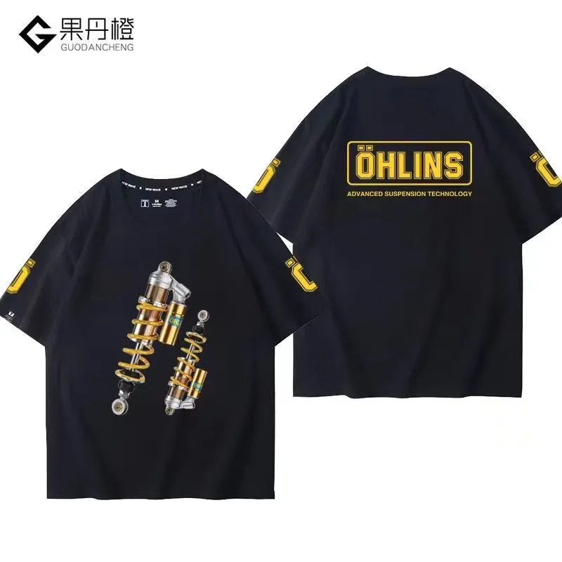 OHLINS Motorcycle Shock Absorbers Modified Accessories T-shirt Casual Fashion Men's and Women's Racing Club Short Sleeves