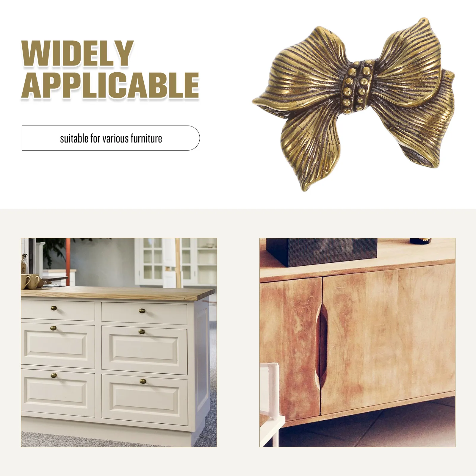 Brass Bowknot Drawer Knobs Vintage Cabinet Handles Dresser Pull Decorative Hardware Furniture Kitchen Closet Wardrobe