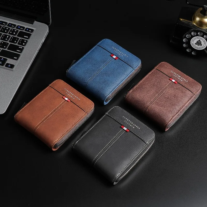 محفظة رجالية عتيقة - حافظة بحامل للعملات المعدنية والبطاقات بسحاب، طراز صغير قصير متعدد الوظائف مع تصميم مدمج أنيق المحفظة #6