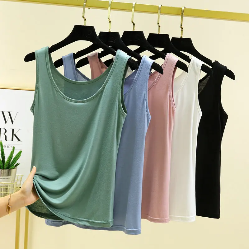 

Summer Modal Tank Tops U-neck Solid color Women's Slim fit Camisole Plus size Bottoming Top sleeveless Tshirts all match