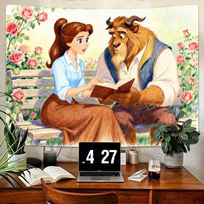 

1 шт. Disney Belle & Beast Rose Garden Гобелен для чтения, романтическая фантазия, полиэстер, настенное искусство, домашний декор, подарок для фанатов