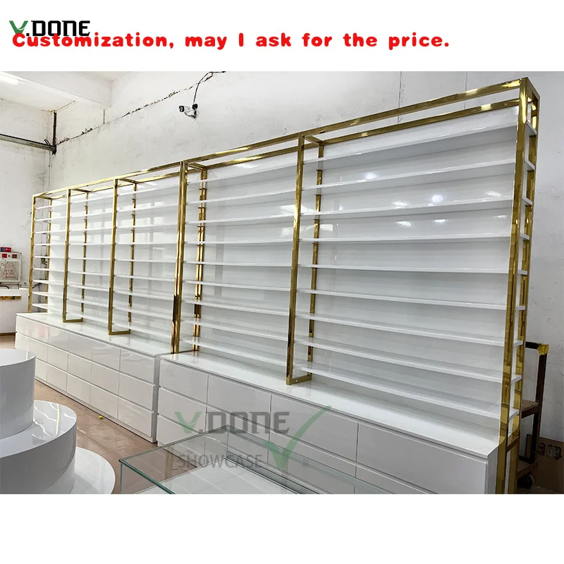 

custom.Modern Beauty Salon Cosmetics White Reception Desk Perfume Shop Customized Front Desk Counter Furniture