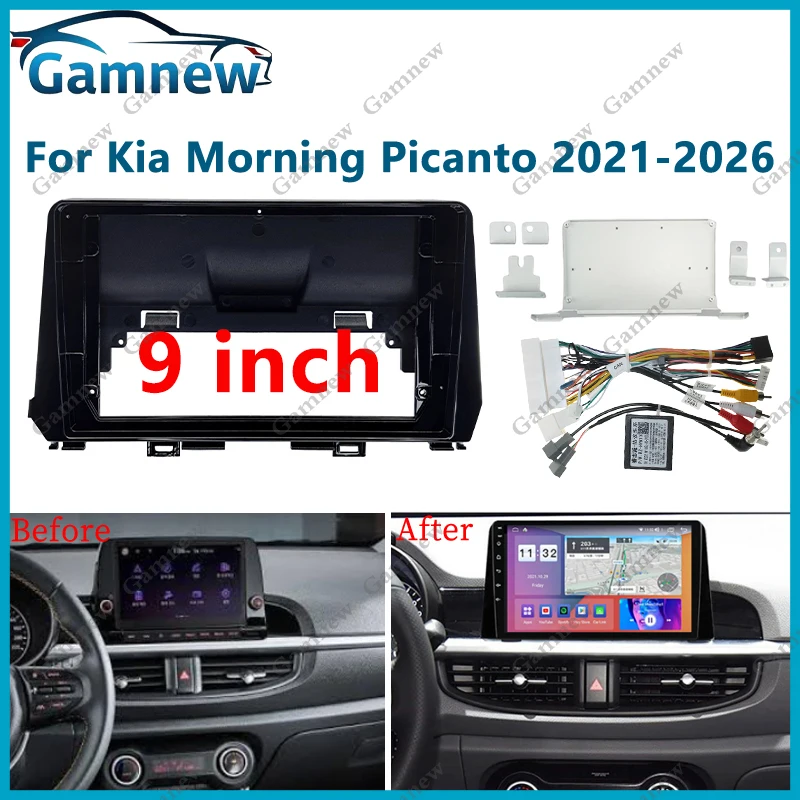 Gamnew – Cadre de panneau de radio de tableau de bord 9 pouces avec boîtier Canbus pour Kia Morning Picanto 2021-2026