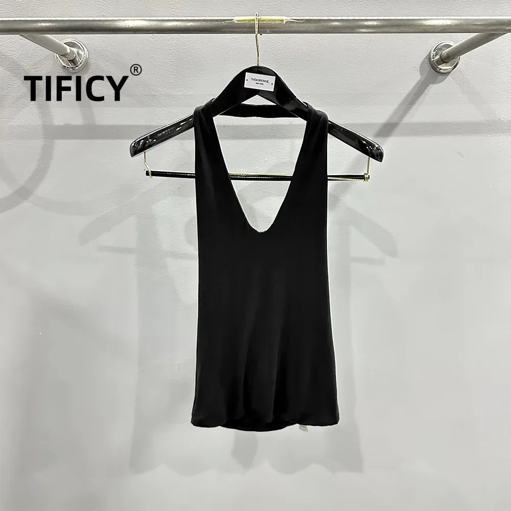 TIFICY High street Women's New Hanging Neck V-neck Sexy Dark Deep U Sleeveless Temperament Trend Dark Suspender Tank camis Top