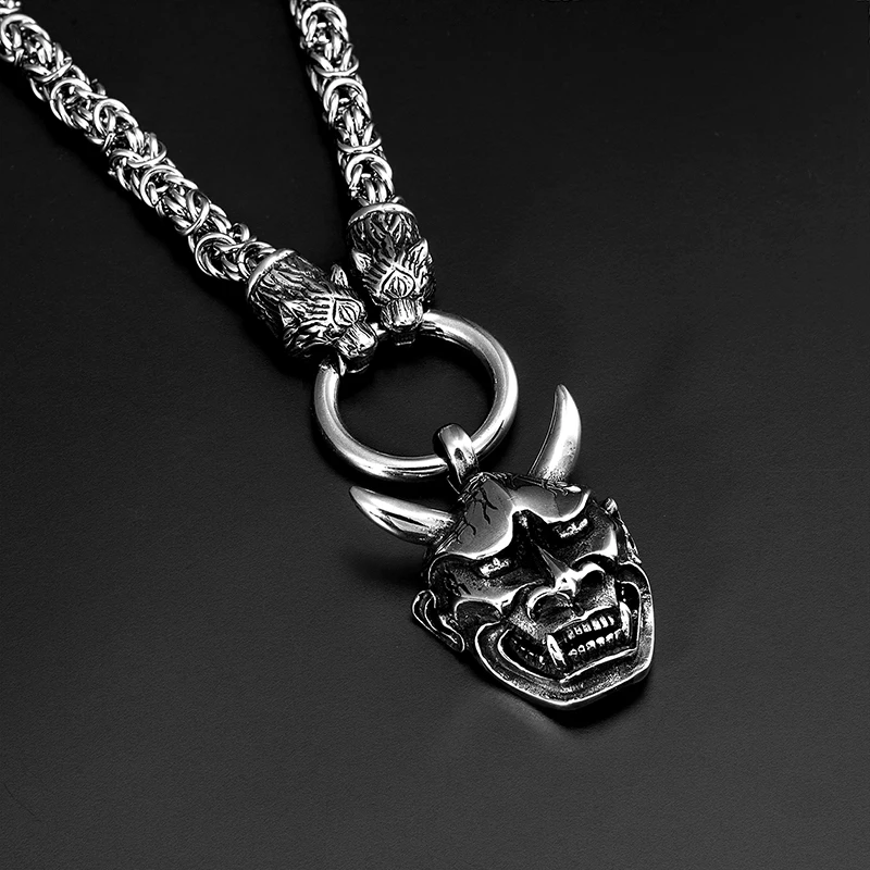 Fashion Ghost Head Triangle Prajna Pendant Necklace Men Women Hip-Hop Ornament Souvenirs stainless steel  Long Sweater Chain Hot
