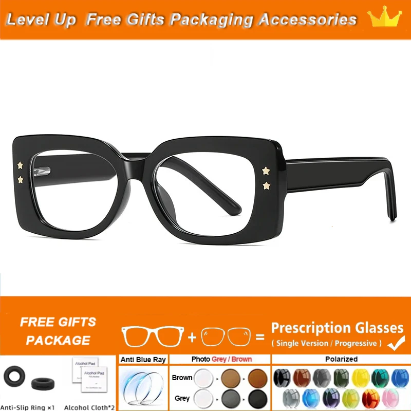 

OLLYMURS New Geometric Square Design Anti-Blue Light Progressive Multi-Focus Customizable Prescription Photochromic Color Change
