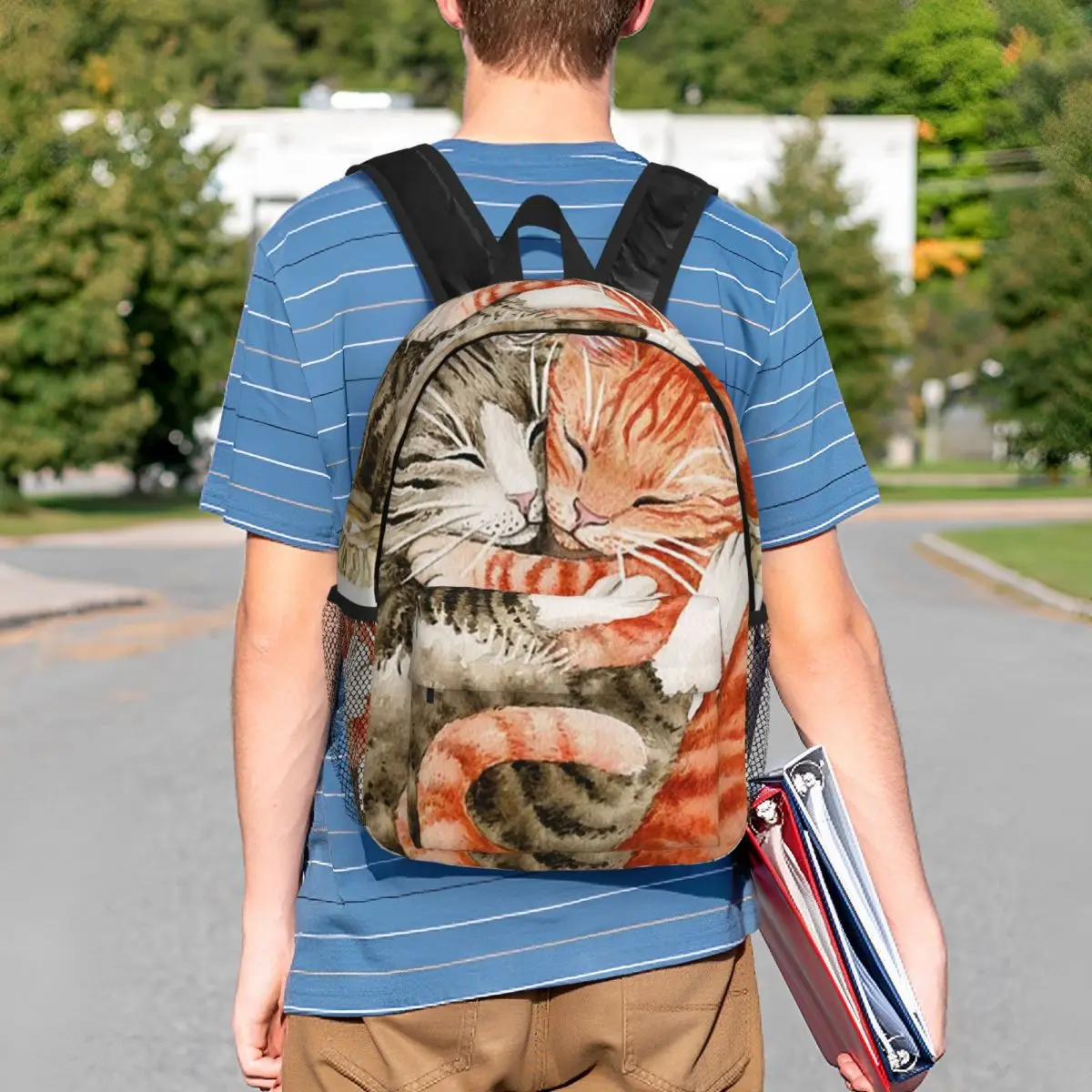 Ginger Tabby And Grey British Kitten Cat Hug Backpack Student BookBag Kids School Bag Computer Shoulder Bags for Men Women