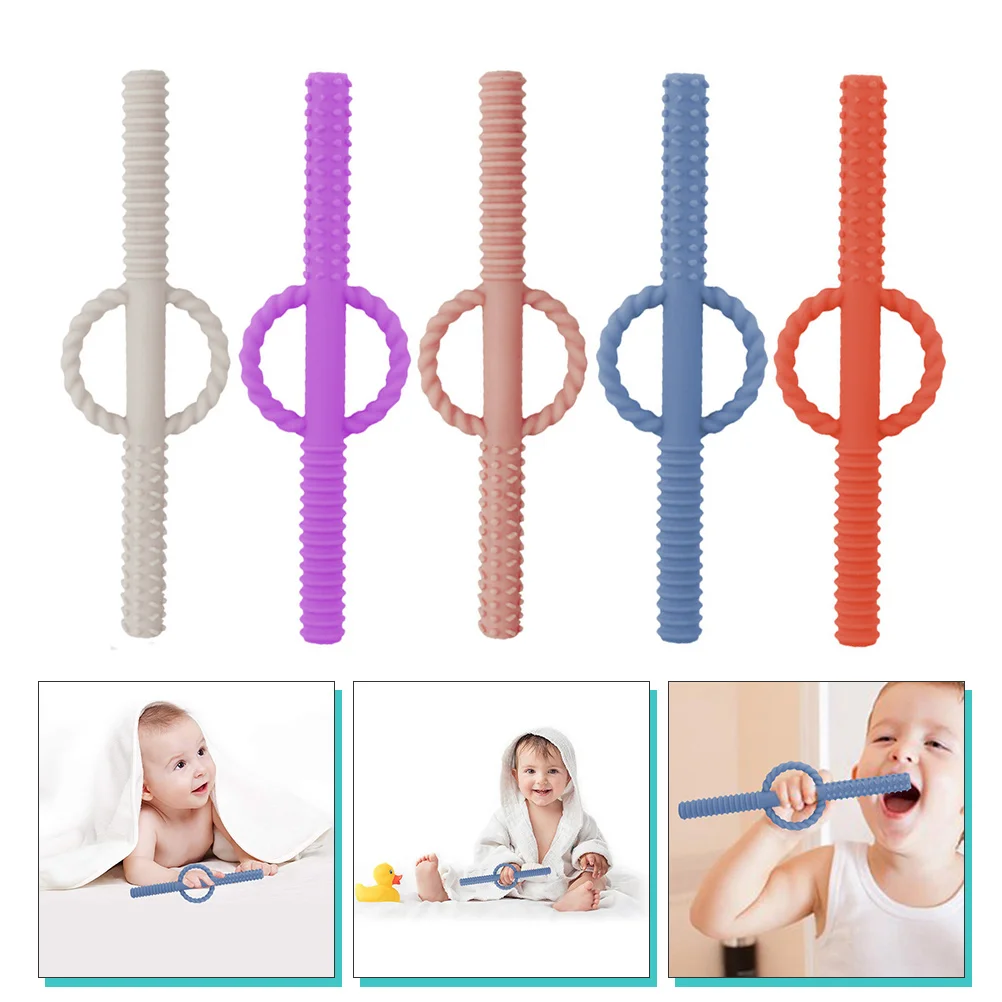 5 pçs bebê dentição silicone oco mordedor para infantil molar alívio sensorial mastigável vara calmante dentes moagem desconforto