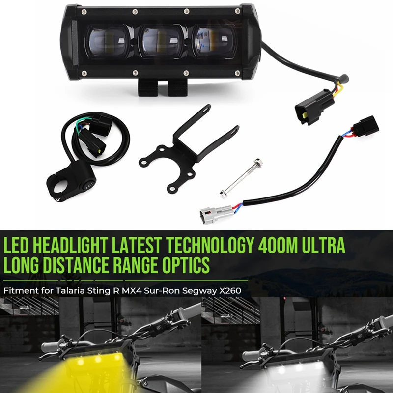 Electric Dirt Bike Ultra Long Range LED Headlight Kit For Talaria Sting R MX4 SurRon Segway X260 Amber White Light Plug & Play