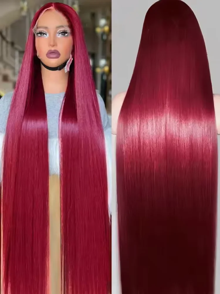 

99j Бордовый парик из натуральных волос на фронтальной части шнурка 250 Плотность предварительно выщипанный парик из красных волос 13X4HD Прямой парик фронта шнурка Человеческий