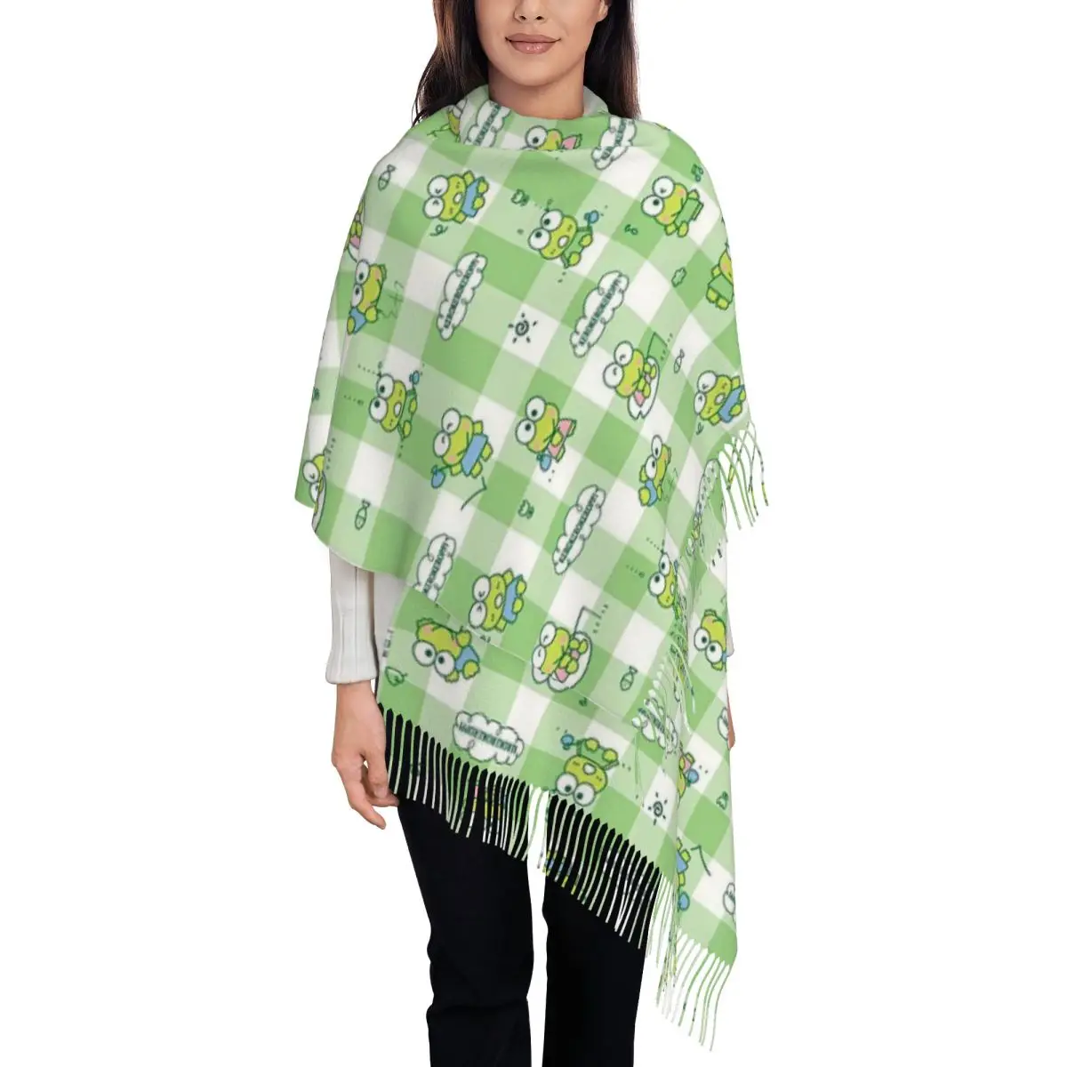 Custom Series Keroppi Scarf Wrap Women Long Winter Warm Tassel Shawl Unisex Scarves