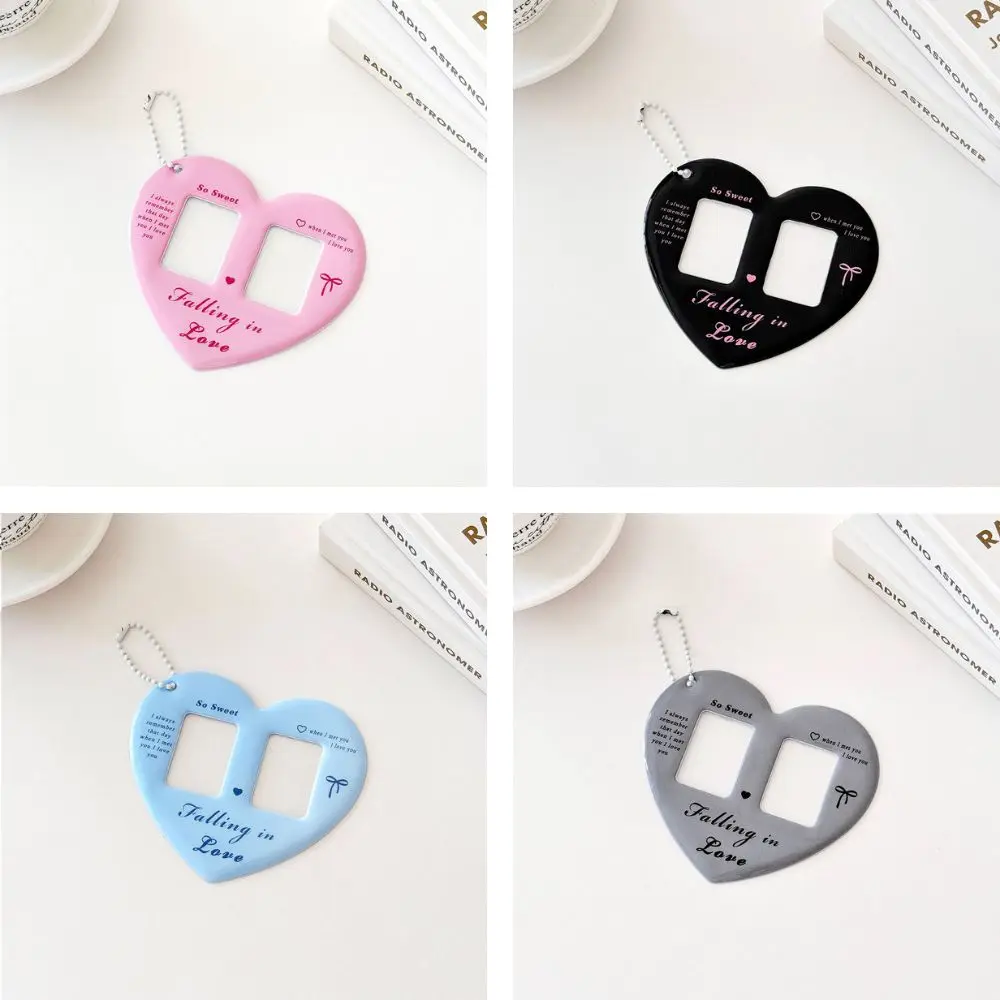 Anti-lost Cards Holder 1 Inch Cards Sleeve Women Keychain Bag Pendants PVC Card Holder Double Grid Card Cover With Heart Shaped