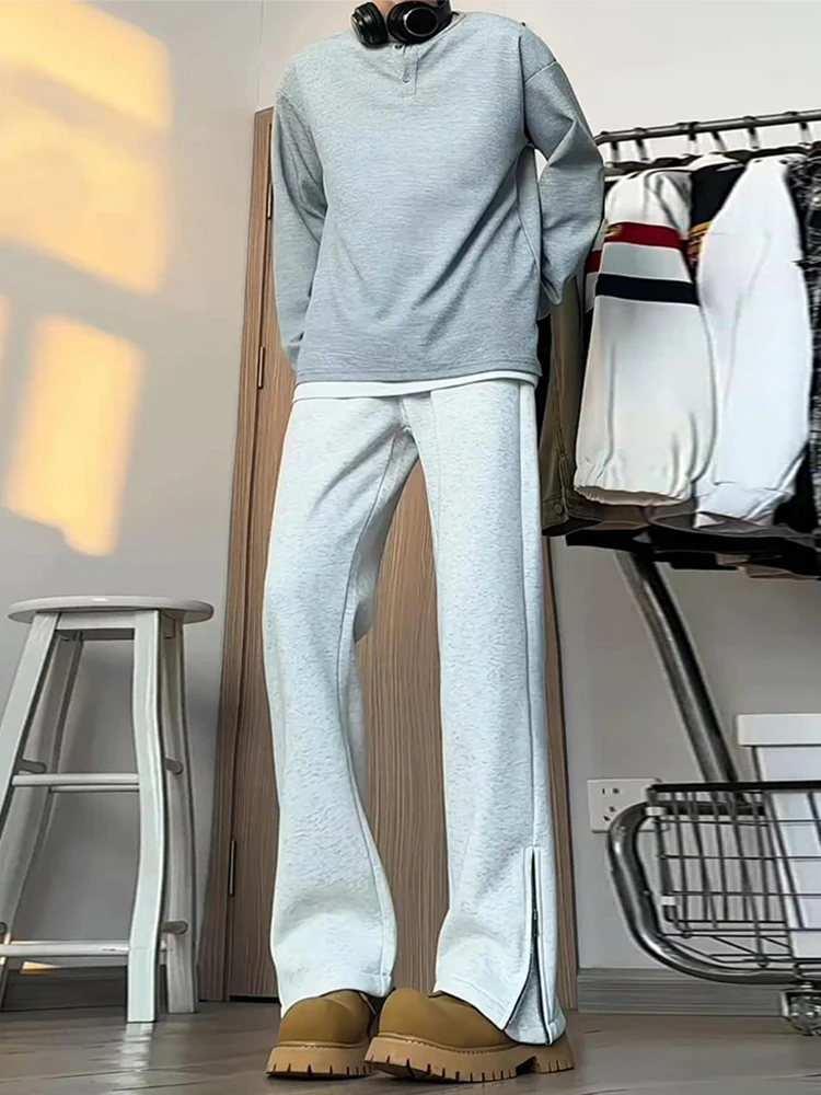 American Style Curved Blade Men's Sweatpants Spring Autumn Fleece Narrow Straight Leg Drapey Sports Casual Pants
