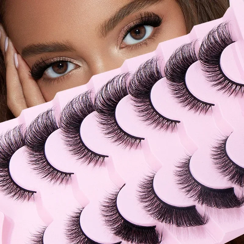 Pack of Fluffy Strip False Lashes, Faux Mink, Cat Eye Lashes, Natural Look, Wispy Lashes, False Eyelashes, 7 Pairs