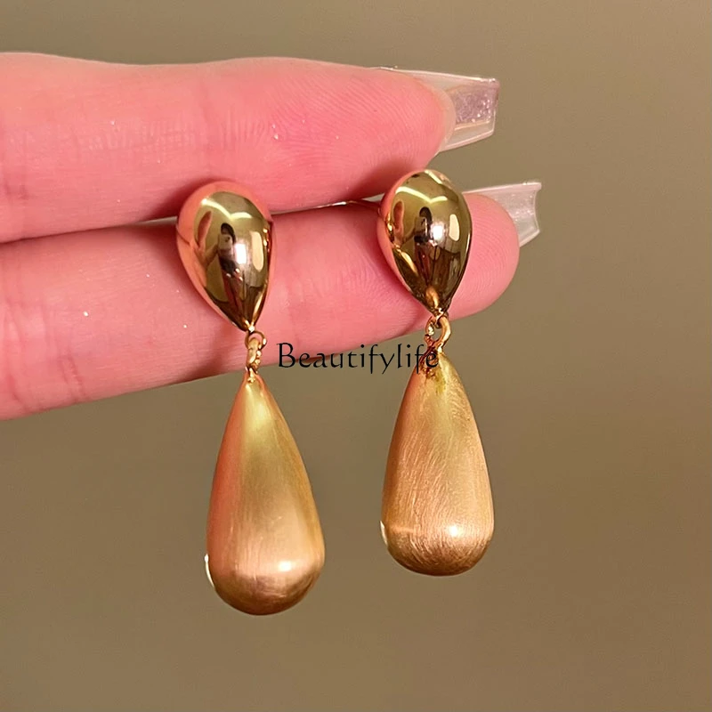 Medieval Gold Water Drop Pendant Earrings for Women, High-end Banquet Earrings, Light Luxury