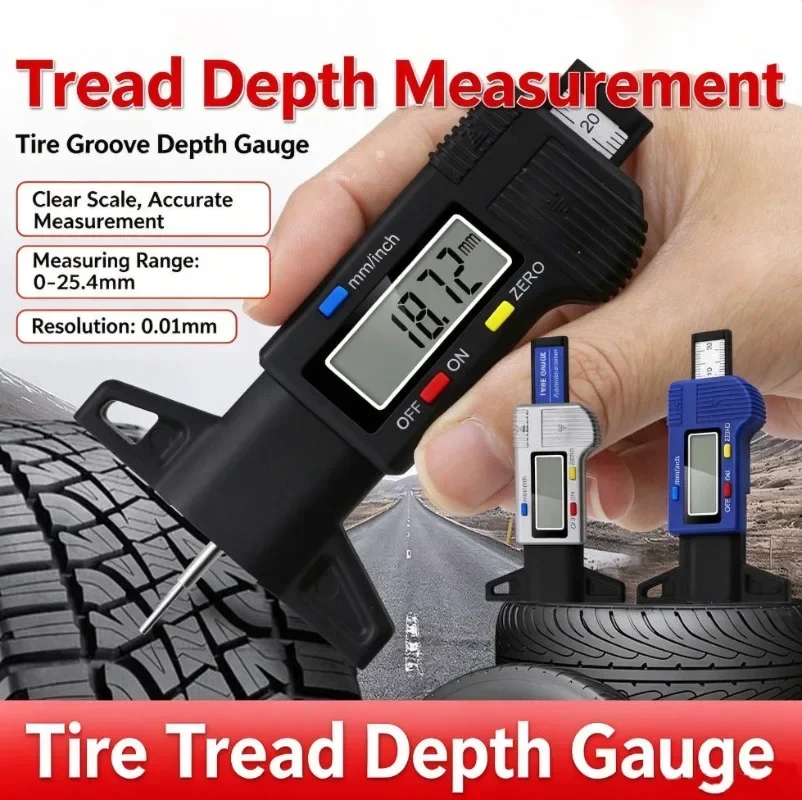 Digital Tire Tread Depth Gauge, 0-25mm, Metal Probe Depth Caliper, Tire Tread Measuring Tool view 2