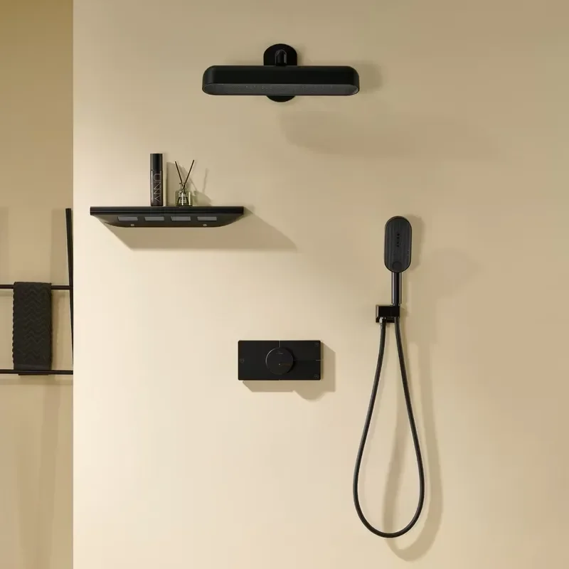 Contemporary Hotel Bathroom Concealed Brass Single Handle Rain Shower Faucet Set Polished Waterfall System Massage Spray