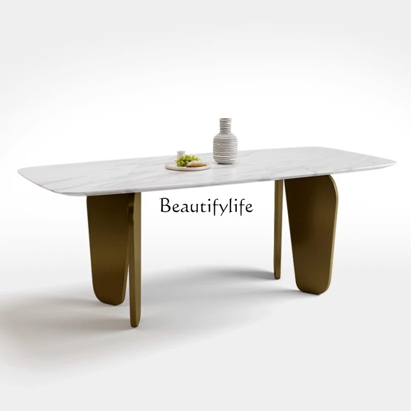 

Imported natural marble dining table household light luxury high-end modern simple rectangular luxury stone dining table