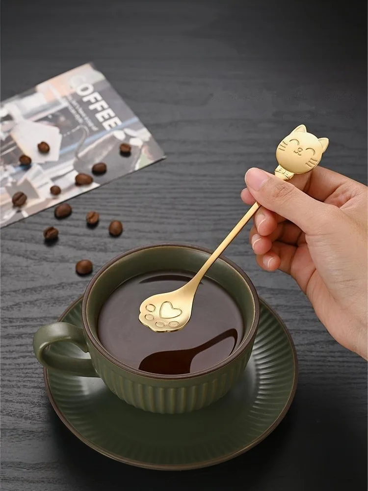 ● Cuillère à griffes de chat mignonne en acier inoxydable, cuillère à mélanger le café, gâteau de crème glacée, cuillère à café à Dessert, cuillères de table, accessoires de cuisine 1 pièce