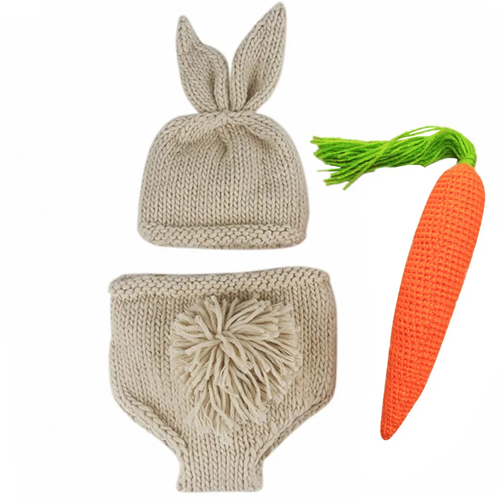 Conjunto de punto para fotografía de recién nacidos: pantalón, gorro, disfraz de rábano, accesorios para sesiones de fotos de bebés