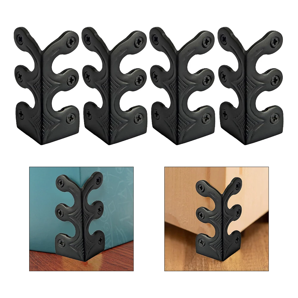 4PCS Chinese Style Base Board Corner Protectors Brass Skirting For Jewelry Wooden Box Antique Furniture Decorative Corner Guard