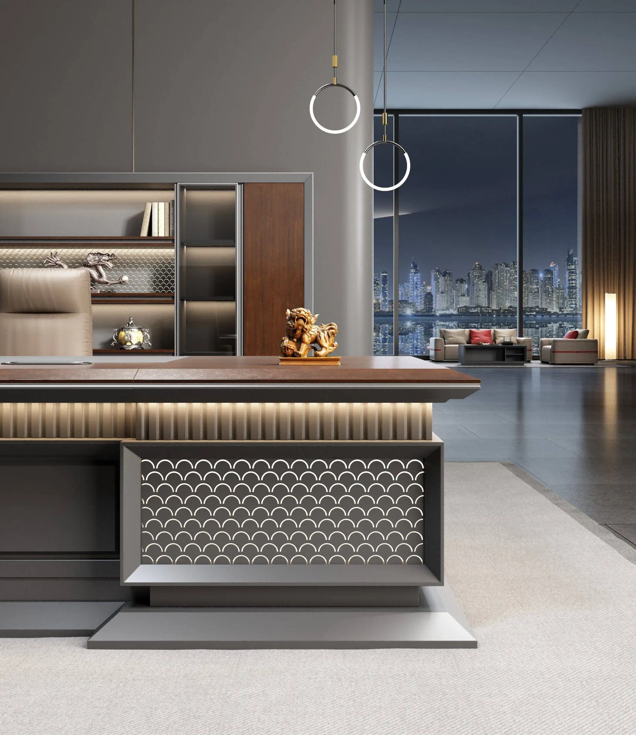 

Contemporary Luxury Executive Office Desk For Boss Or Manager Convertible Wood Panel Design For CEOs