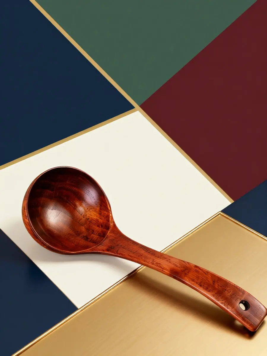 1Pcs Large Curved Wooden Cooking Scoop Heat Resistant Eco Friendly Kitchen Ladle for Soup Porridge Stew Serving Hangable
