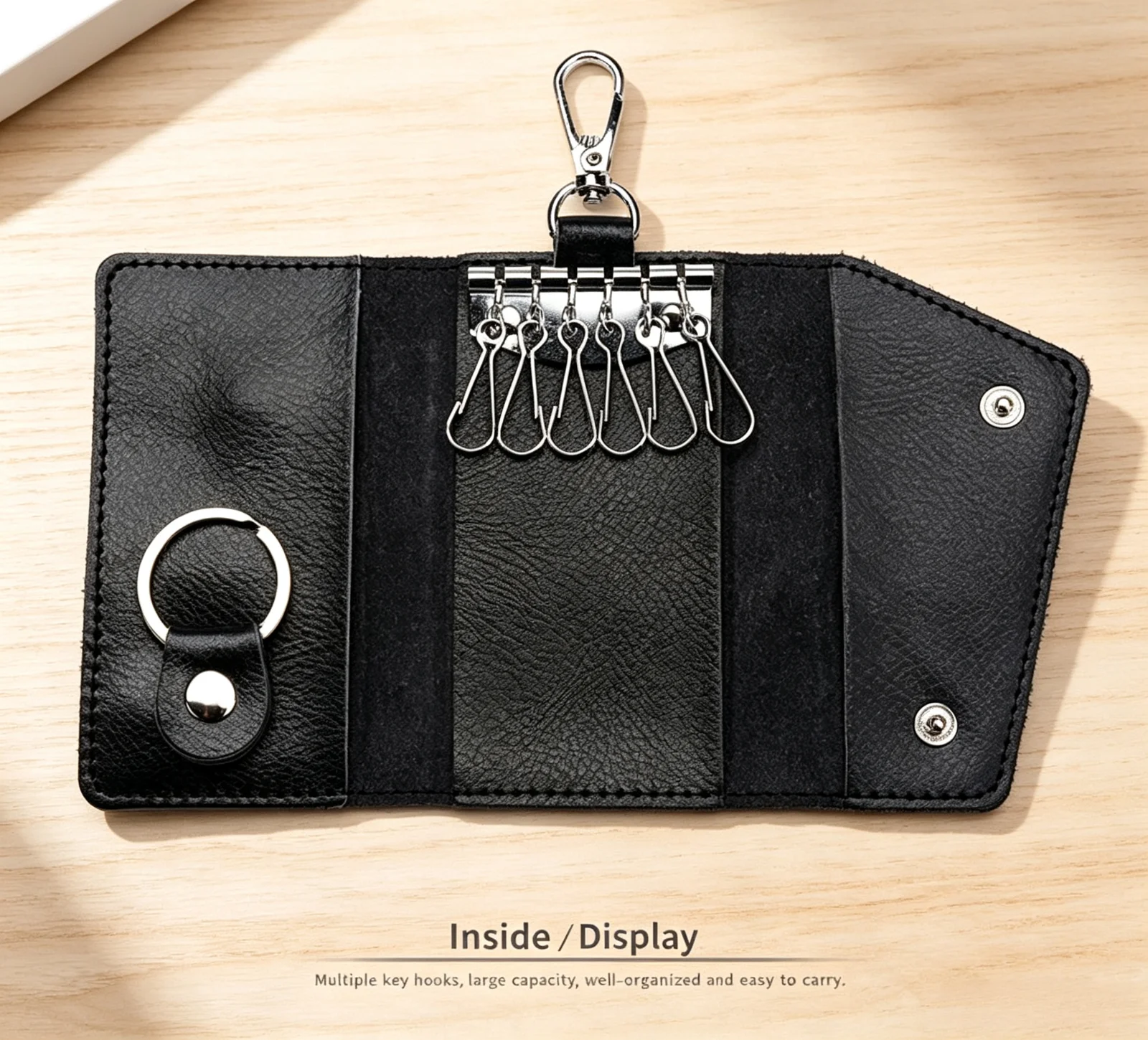 Echtes Leder Schlüsselanhänger Schlüsselhalter Organizer Tasche Autoschlüssel-Geldbörse Haushaltshelfer-Etui Mini-Kartenetui für Männer und Frauen Hochwertiges Geschenk – Detail 7