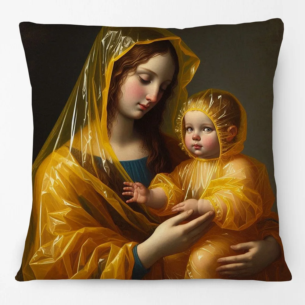 Madonna And Baby Angel Bird Swan Print European Vintage Style Cushion Cover Pillow Case