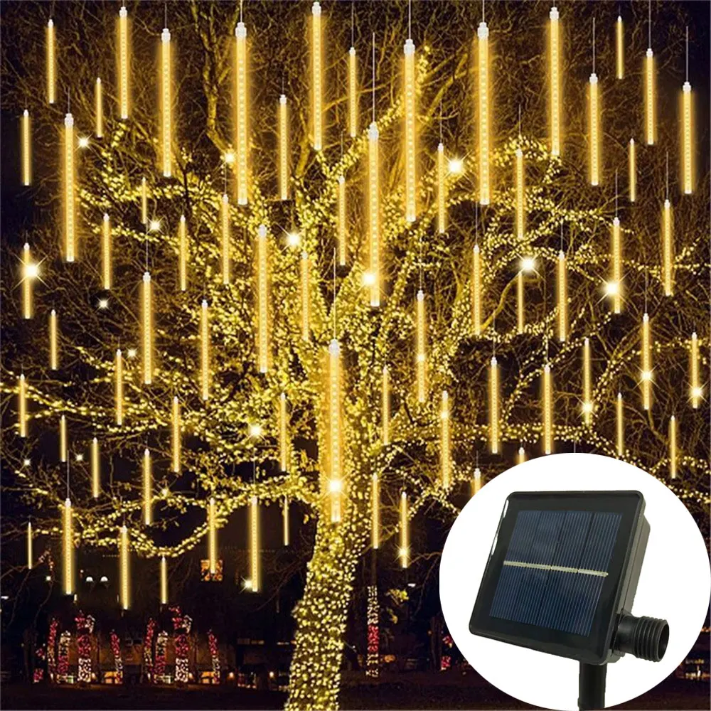 

Navidad 2024 Christmas Tree Ornaments Decoration 30/50cm 8 Tubes Solar LED Meteor Shower Light String Lamp Fairy Garden Decor