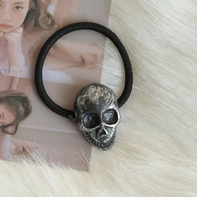 

652F Vintage Skull Hairband for Women Halloween Punk Hair Rope Elastic Headband Adult Ponytail Holder Head Accessories