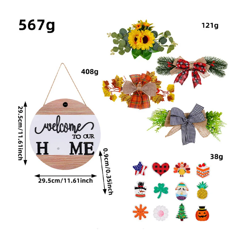 DIY Seasonal Wreath Welcome Sign for For porch Door Decor Rustic Wood Farmhouse Style 295cm Diameter Lightweight