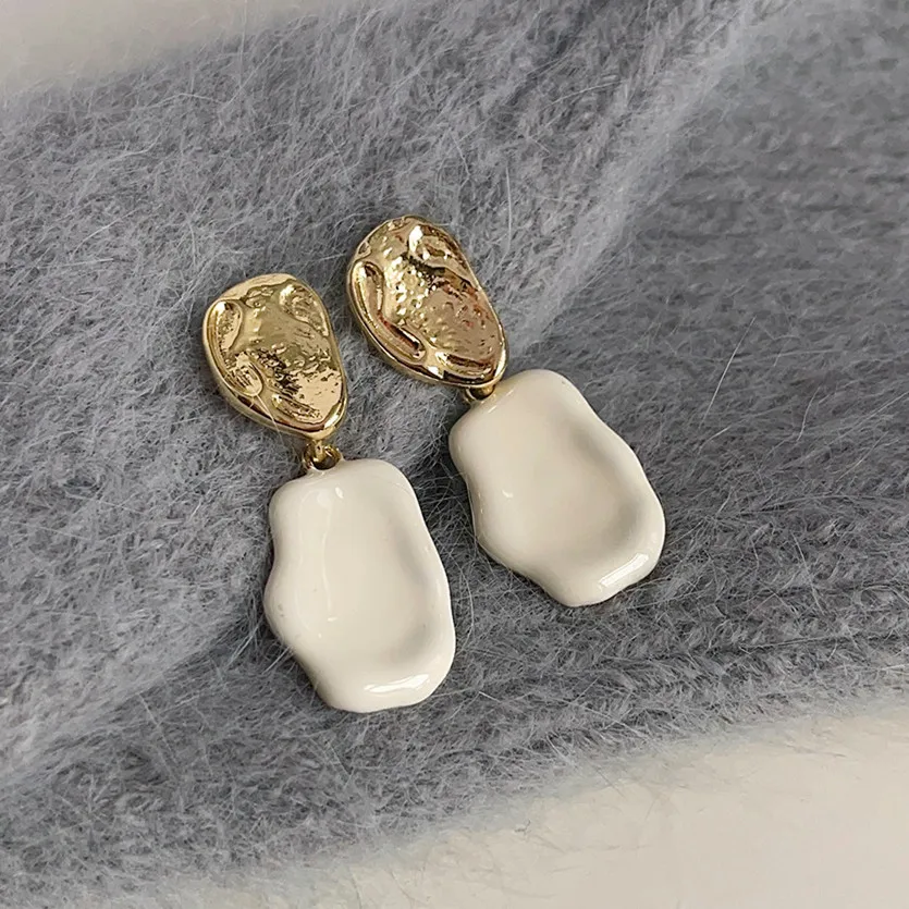 

White Glaze Geometric Dangle Drop Earrings Women Gold Color Female Statement Ear Jewelry Daily Wear Gifts