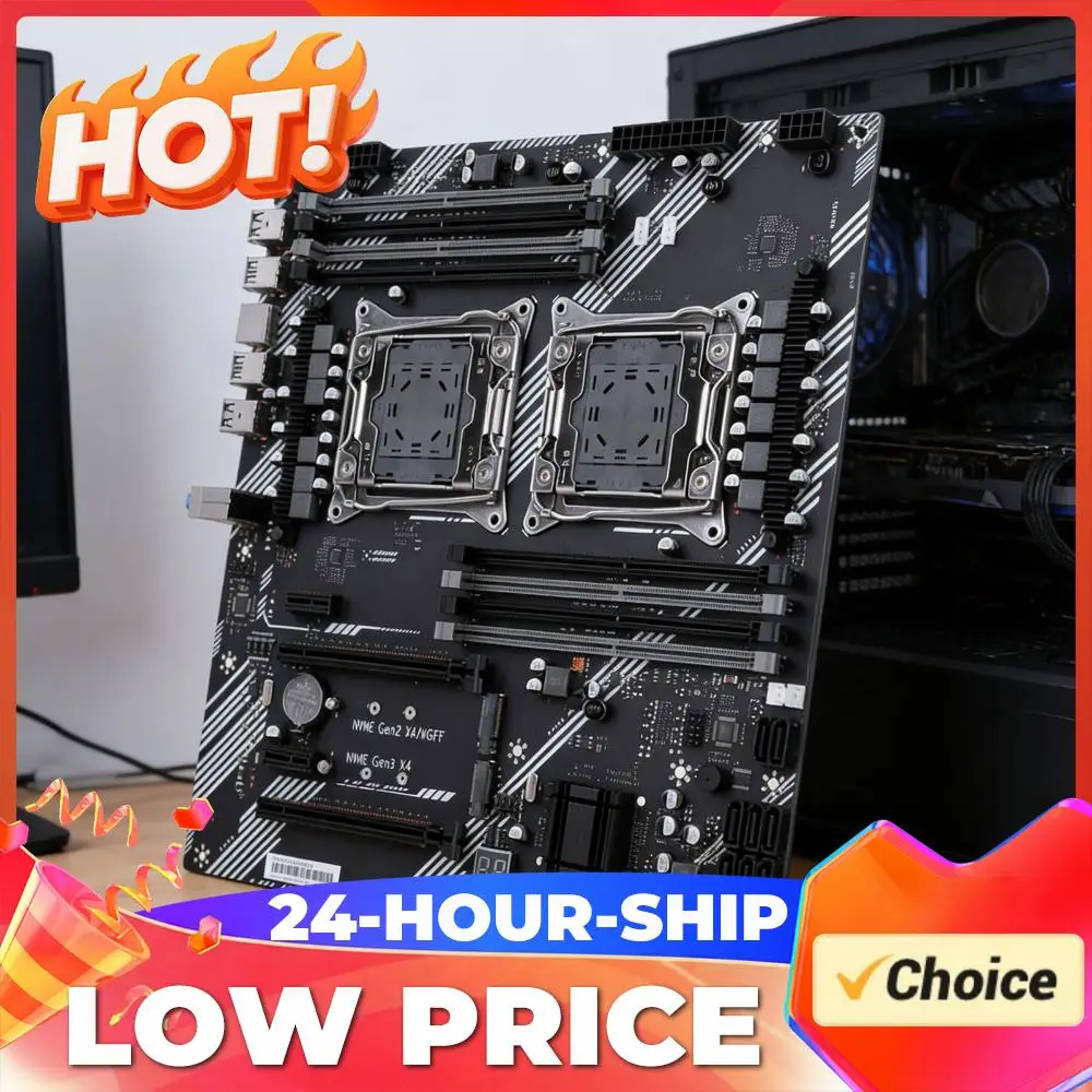 X99 Dual Computer Motherboard 8 DDR4 Memory Slot PC Mainboard USB 3.0 USB 2.0 M.2 NVME SATA 3.0 Interface for Desktop PC