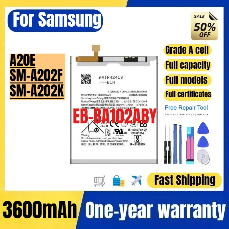 

EB-BA102ABY for Samsung A20E/SM-A202F/SM-A202K Phone Battery High Quality High Capacity Replacement Bateria Grade A Cell Tools