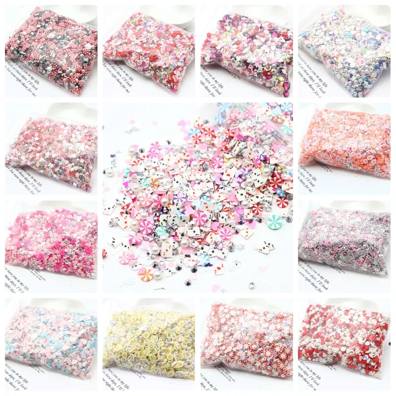 100-200g Polymer Clay Mixed Soft Pottery Slice Beads Sequins Crystal Mud Filler DIY Mobile Phone Case Decoration Accessories