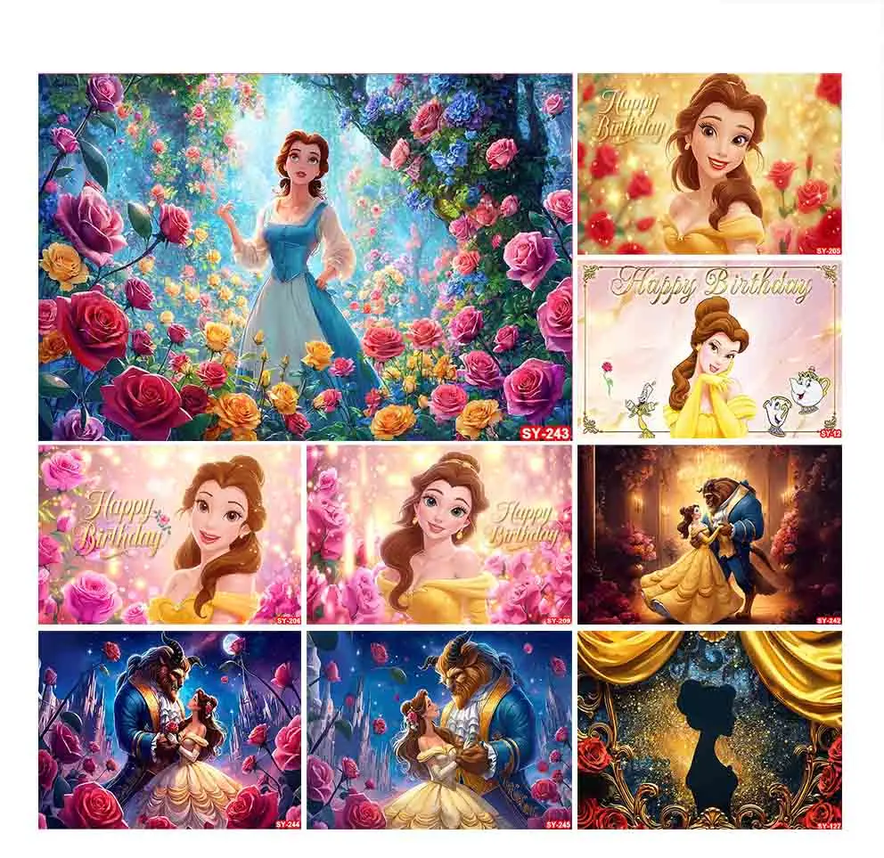 

Beauty and The Beast Bella Backdrop Girls Birthday Princess Party Decor Background Baby Shower Banner Photography Studio Props