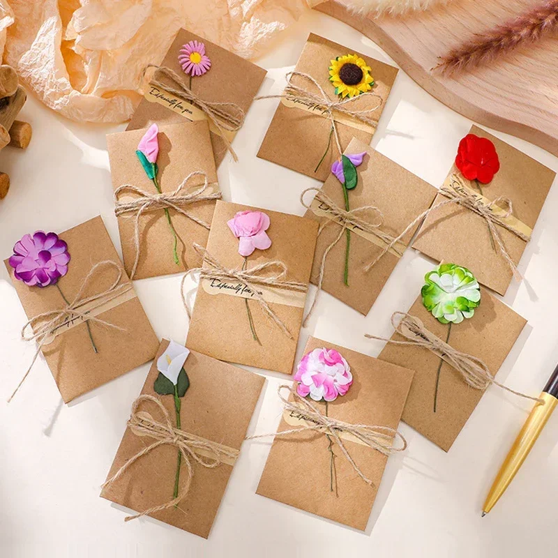 Biglietto di auguri Vintage con fiori secchi da 50 pezzi biglietto di auguri vuoto fatto a mano fai da te biglietti di ringraziamento biglietto d'invito per feste di matrimonio di compleanno